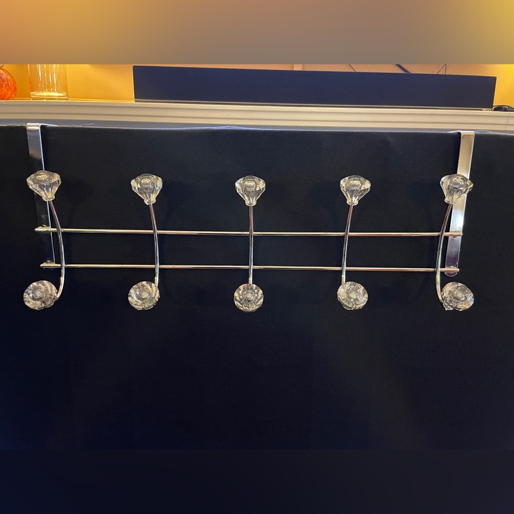 Over The Door Hanging Rack with Crystal Knobs. 18” wide